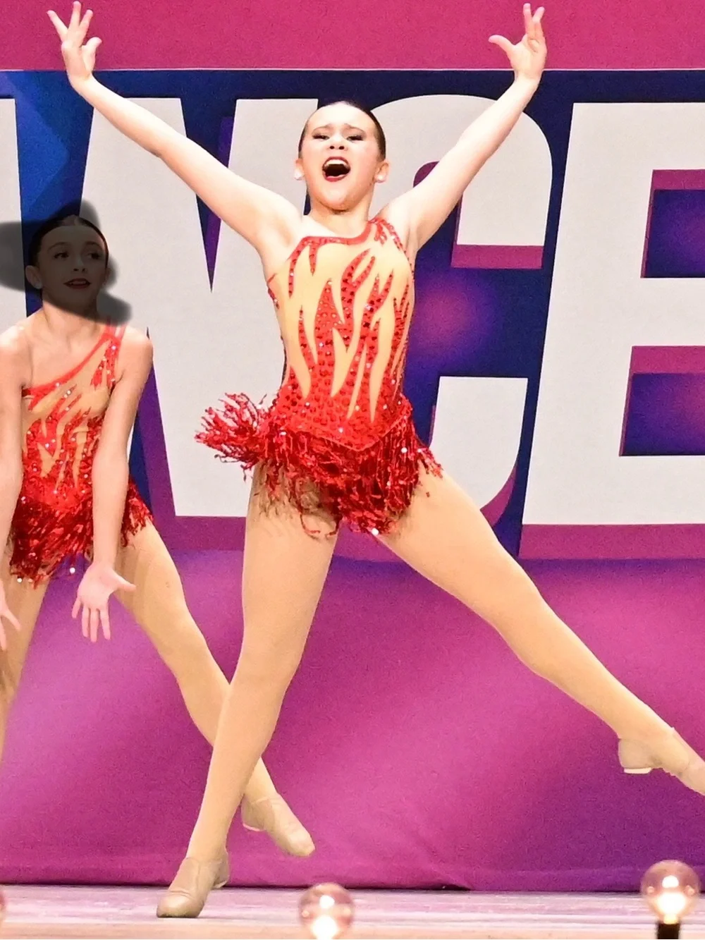 Glamour Jazz Red Sequin Flame Fringe Dance Costume